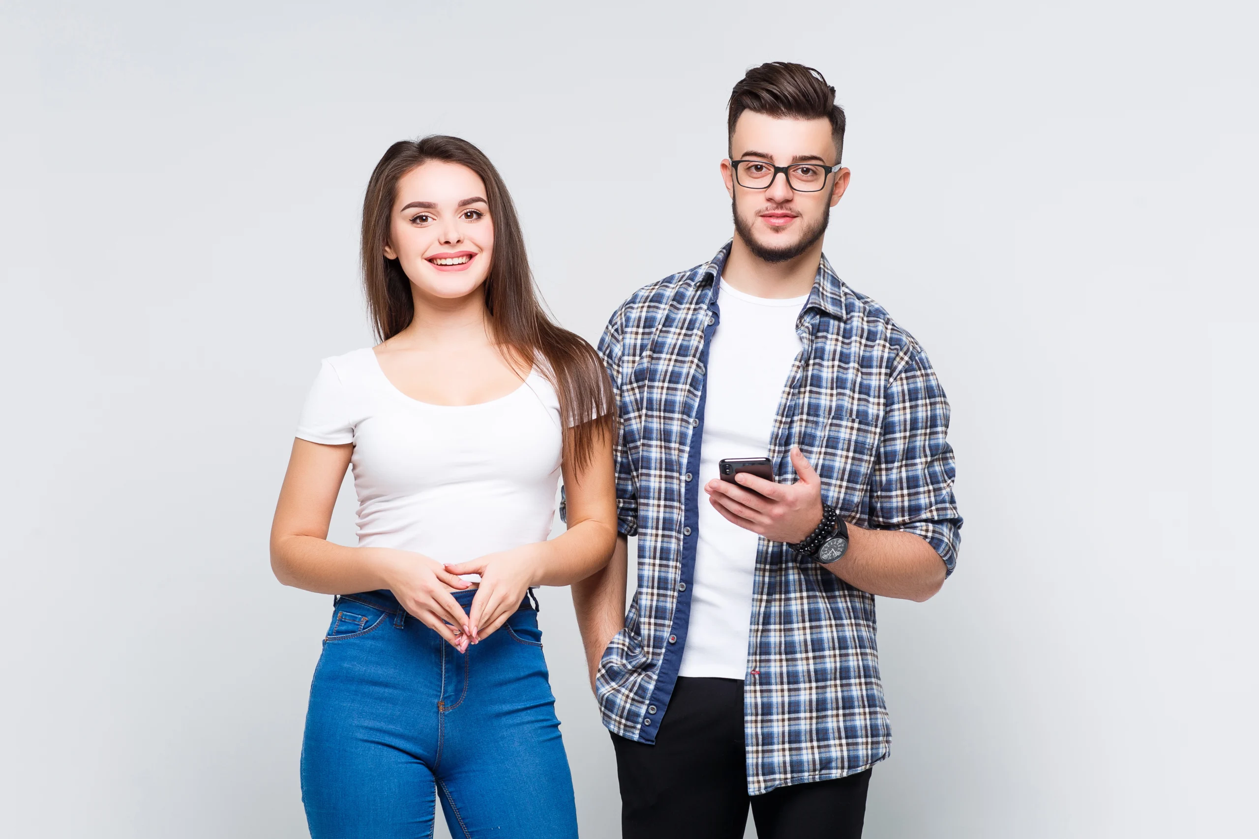 attractive-delightful-woman-denim-clothes-causasian-smiling-man-jeans-SEOepics
